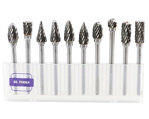 DLtools 10pcs Double Cut Tungsten Carbide Rotary Burr Set, Metal Carving Drilling Polishing Bits with 1/8"(3.175mm) Shank and 1/4"(6.35mm) Head Dia for Die Grinder Double Cut Burr Set - NewNest Australia