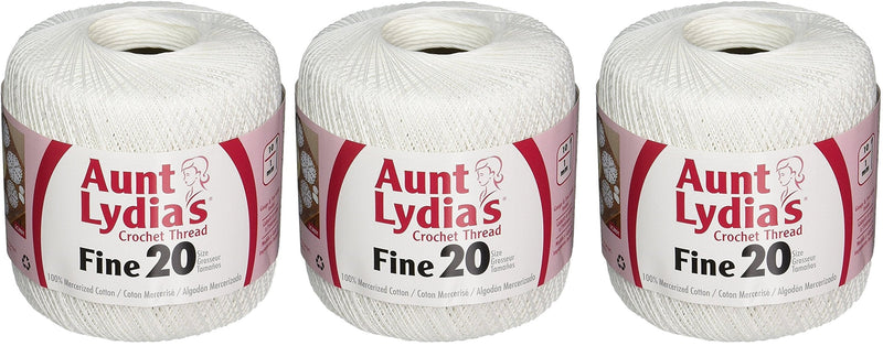 Coats Crochet Aunt Lydia's Crochet, Cotton Fine Size 20, White (3 Pack) 1 3 Pack - NewNest Australia