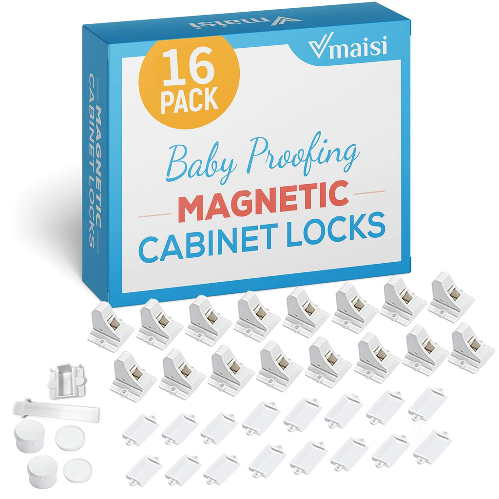 16 Pack Child Safety Magnetic Cabinet Locks - Vmaisi Children Proof Cupboard Baby Locks Latches - Adhesive for Cabinets & Drawers and Screws Fixed for Durable Protection - NewNest Australia