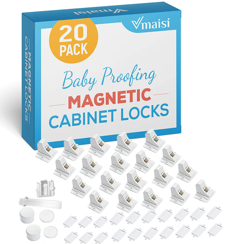 20 Pack Magnetic Cabinet Locks Baby Proofing - Vmaisi Children Proof Cupboard Drawers Latches - Adhesive Easy Installation - NewNest Australia