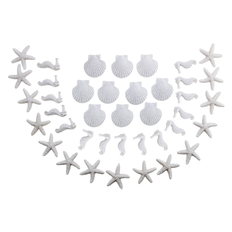 NewNest Australia - LJY 40 Pieces White Resin Pencil Finger Starfish Seahorse & Seashells Set for Wedding Home Decor and Craft Project 