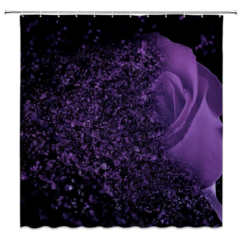 Purple Rose Shower Curtain Fantasy Dream Flower Magic Glamorous Black Bathroom Curtains Decor Polyester Fabric 70 x 70 Inches Include Hooks 70"WX70"H - NewNest Australia