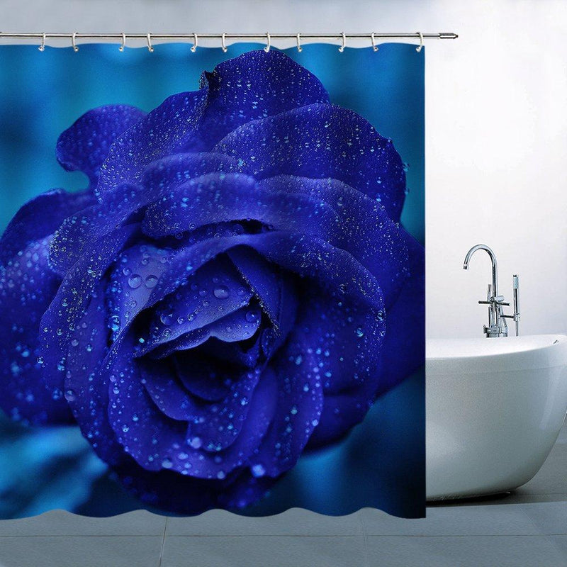 AMFD Blue Rose Shower Curtain Flower with Dew Blooming Enchanting Charming Decor for Home Polyester Fabric 70 x 70 Inches Include Hooks Cobalt Indigo Dark Blue 70x70 Inch (180x180cm) - NewNest Australia