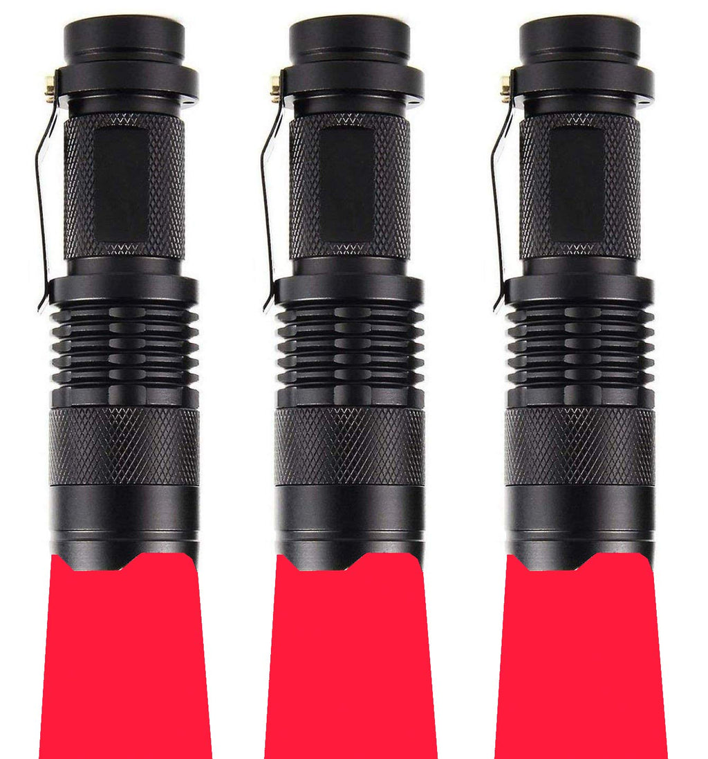 WAYLLSHINE (Pack of 3) Single Mode Red Light Flashlight, 1 Mode Red LED Flashlight Red Flashlight Torch, Red LED Red Light For Astronomy, Aviation, Night Observation - NewNest Australia