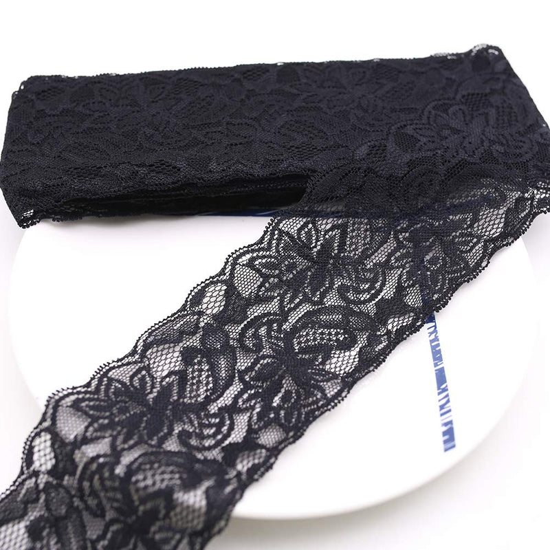 3 Inch Lace Ribbon, Floral Lace Trim, Elastic Lace for Crafts, Decorating, Hair Bow Making and Gift Wrapping (10 Yards) Lace Ribbon-BLACK - NewNest Australia