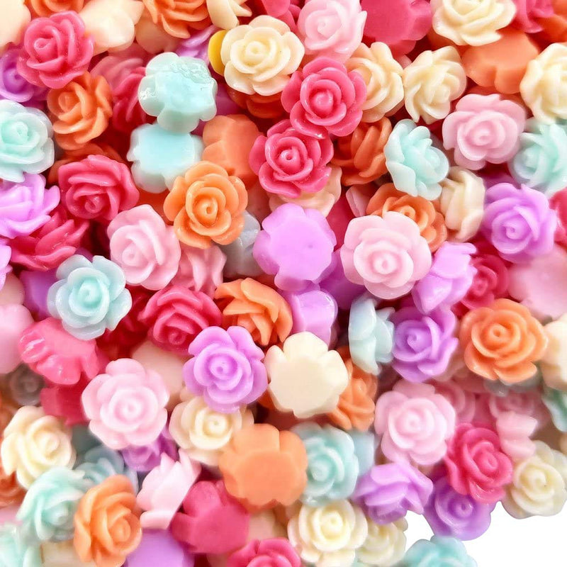 Chenkou Craft Random 100pcs Assorted of Color 8mm Rose Flower Resin Flat Back Flatbacks Loose Beads Kid's Bow DIY Craft (8mm) - NewNest Australia