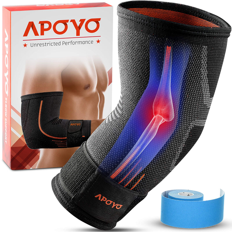 Elbow Brace Compression Support Sleeve for Tendonitis, Tennis Elbow brace, Golf Elbow, Weightlifting, & More, With Adjustable Strap & Bonus Elastic Therapeutic Tape, for Workouts(Small) Small (Pack of 1) Black-Orange - NewNest Australia