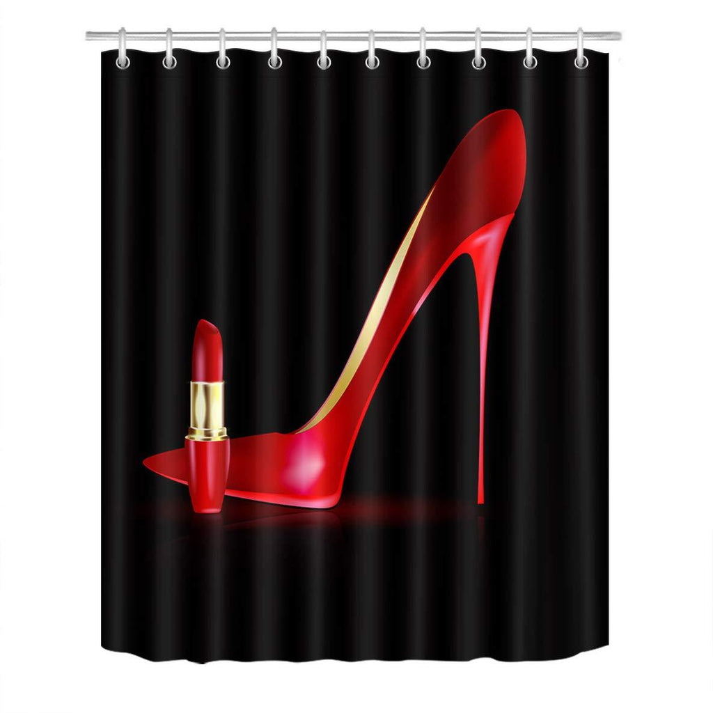 LB Red High Heels Lipstick Shower Curtain 60x72 inch Modern Fashion Girl Black Bathroom Curtain Waterproof Polyester Fabric Bath Curtain Hooks Included 60''Wx72''L - NewNest Australia