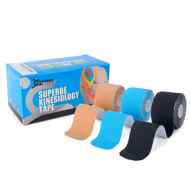 Kinesiology Tape Precut - K Taping Strips - Cintas Kinesiologicas for Pain Relief, Muscle Support & Injury Recovery, Waterproof, Breathable, Latex Free, 2 Inch x 16.5 feet (3 Rolls Pack) Beige,black,blue - NewNest Australia