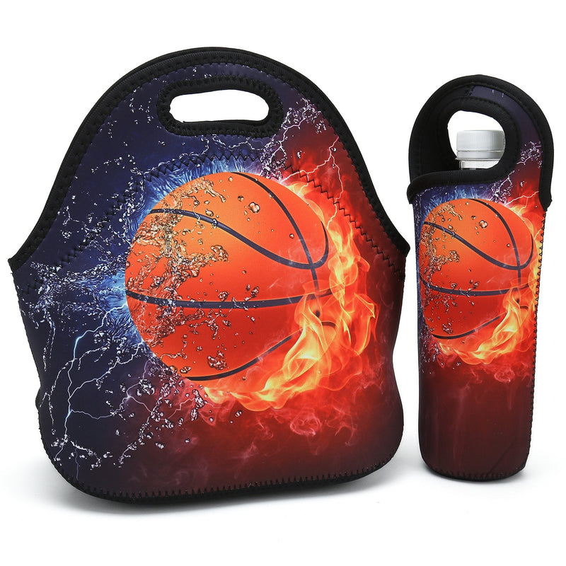 NewNest Australia - Neoprene Lunch Bag,Thick insulated Lunch Box Bag For Women,Men & Kids Includes Water Bottle Carrier For Snacks & Lunch- Lightweight|Rugged Lunchbox |For Travel,Picnic,School,Office (Fire Basketball) Fire Basketball 