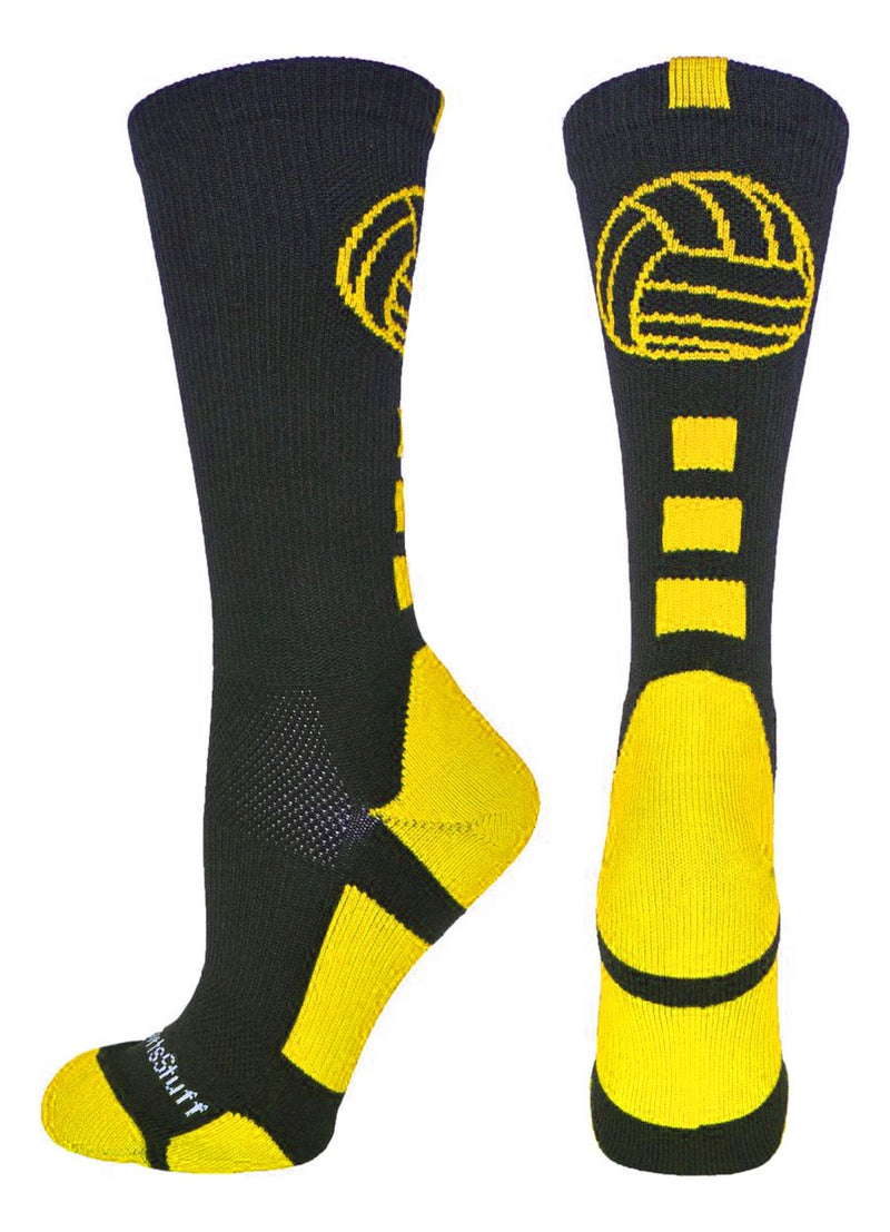 MadSportsStuff Volleyball Logo Crew Socks (Multiple Colors) Black/Gold Large - NewNest Australia