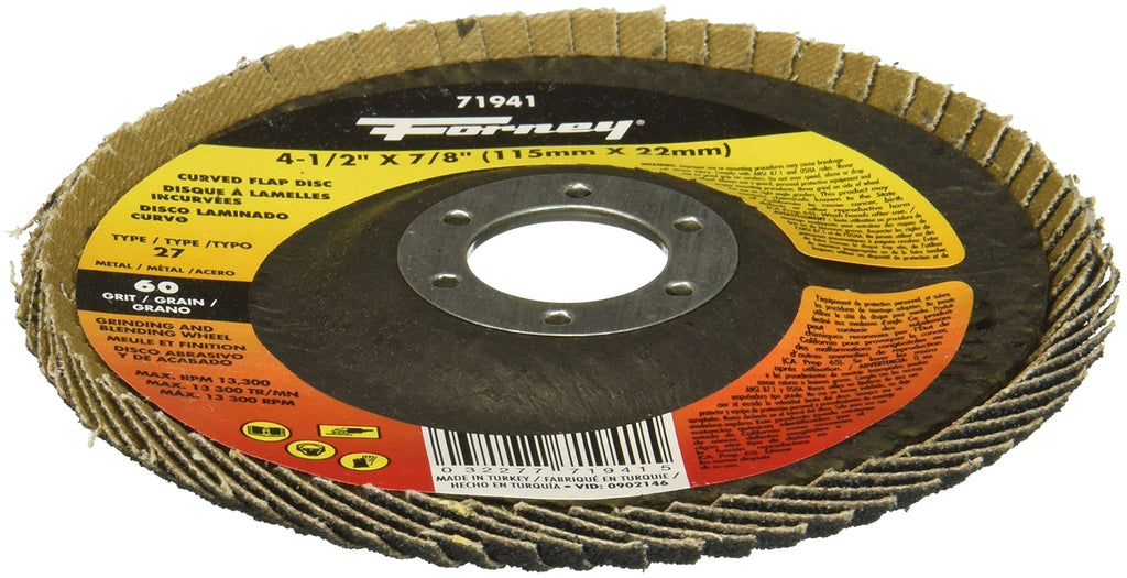 Forney 71941 Curved Edge Flap Disc, 4-1/2" x 7/8", 60 Grit - NewNest Australia