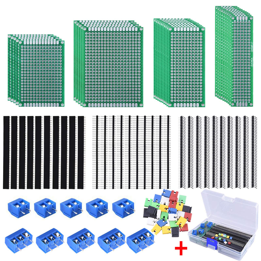 AUSTOR 100 Pcs PCB Board Kit Including 30 Pcs PCB Boards 30 Pcs 40 Pin 2.54mm Header Connector(Bonus: 10 Pcs 2P&3P Terminal Blocks and 30 Pcs Caps) - NewNest Australia