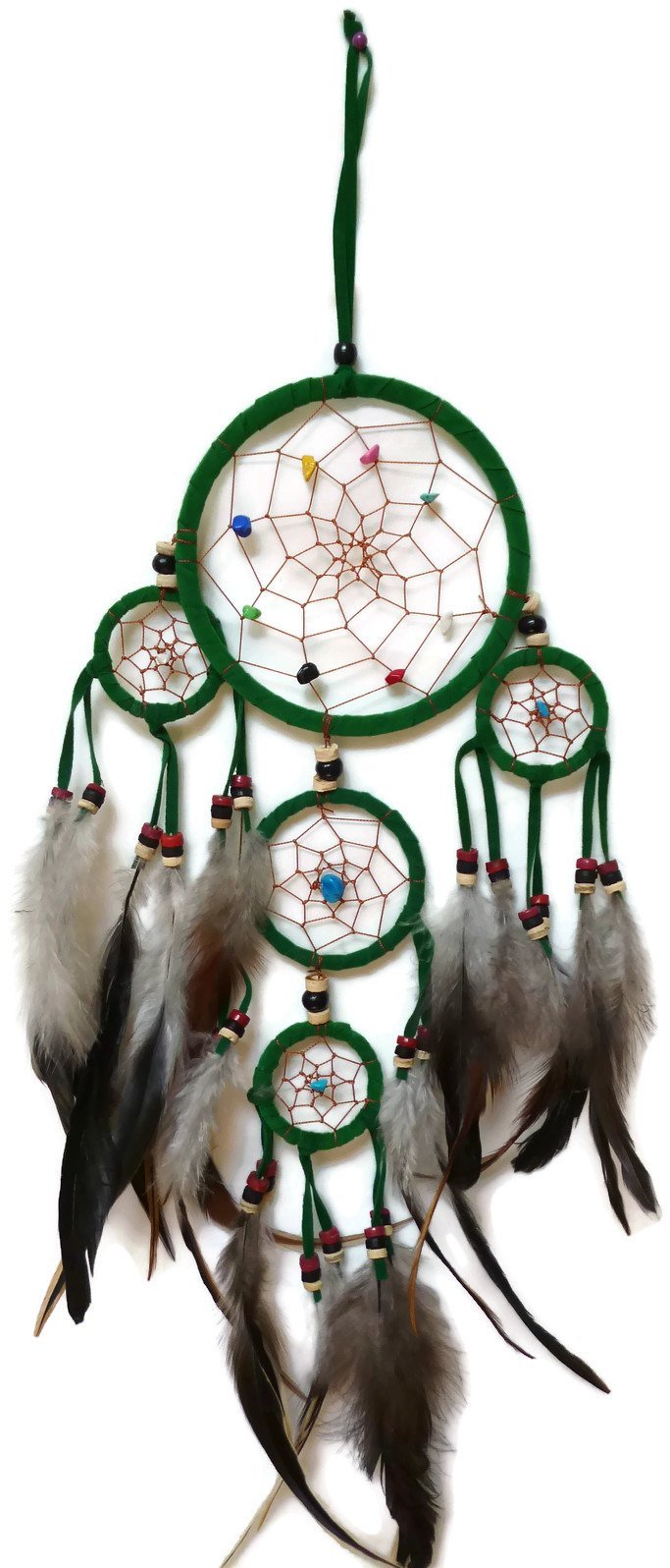 NewNest Australia - Moose546 Green Dream Catchers Hanging Ornaments with Feathers and Beads 4.5" Diameter and 18" Long C-050 