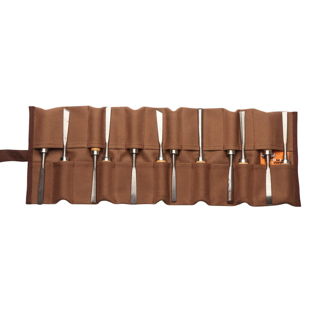 Bull Tools BT 18-502 Wood Working & Carving Tool Storage Organizer Tool Roll Dyed Heavy Weight Cotton Canvas 24 Pocket (Cinnamon Brown) Cinnamon Brown - NewNest Australia