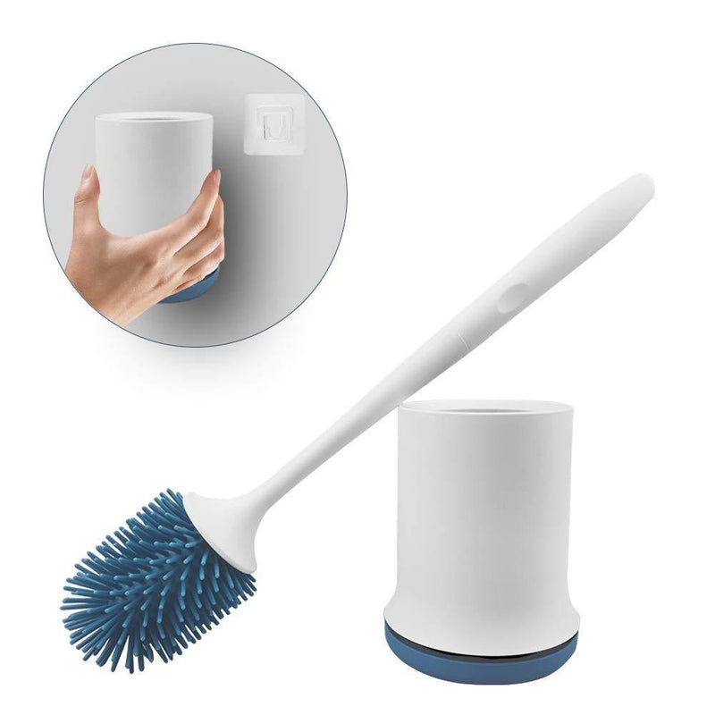 bretoes Bathroom Toilet Brush & Holder Set Silicone Cleaning Brush Set Anti-drip TPR Brush Head Cleaner for Bathroom Storage and Organization (Blue & White) - NewNest Australia