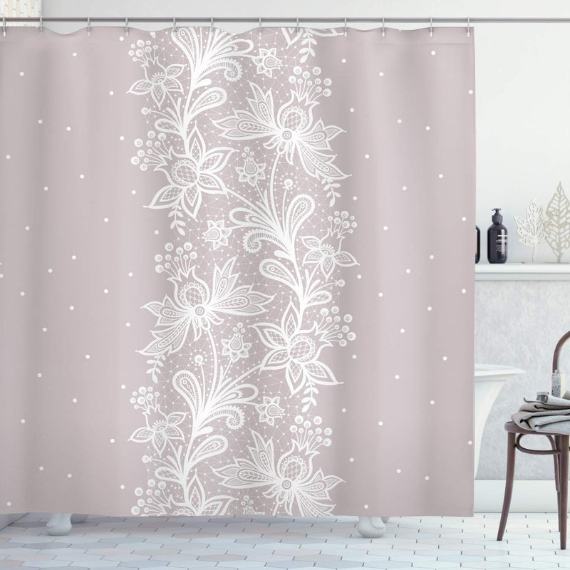 Lunarable Vintage Modern Shower Curtain, Victorian Ornament Flowers Paisleys Medieval Design Inspirations, Cloth Fabric Bathroom Decor Set with Hooks, 70" Long, White - NewNest Australia