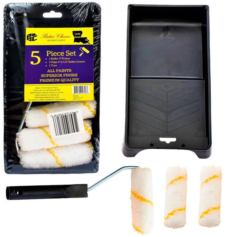 Bates- Paint Tray Set, 4 inch Paint Roller, Paint Tray, Foam Roller, Paint Roller Brush, Small Paint Roller, Mini Paint Roller, House Painting Supplies, Paint Roller Covers, Roller Frame, Roller Naps Original version - NewNest Australia
