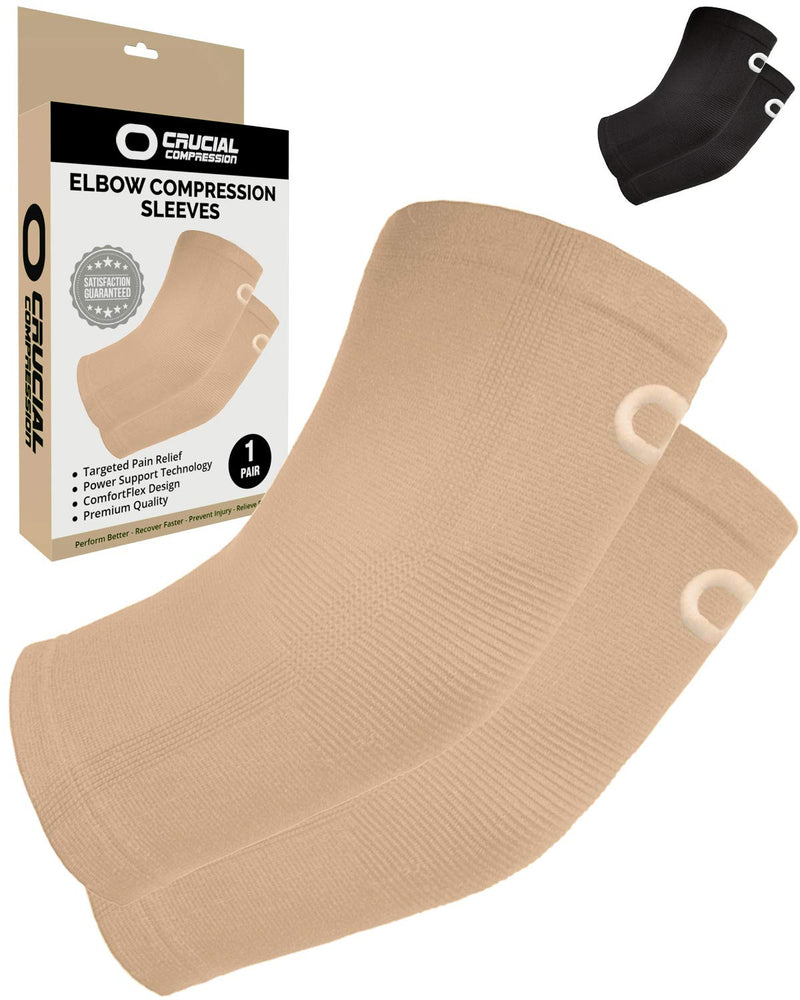 Elbow Brace Compression Sleeve (1 Pair) - Instant Arm Support Elbow Sleeves for Tendonitis, Arthritis, Bursitis, Golfers & Tennis Elbow Brace, Treatment, Workouts, Weightlifting, Pain Relief, Recovery X-Small (8.0-9.5") Elbow Circumference Beige / Nude - NewNest Australia
