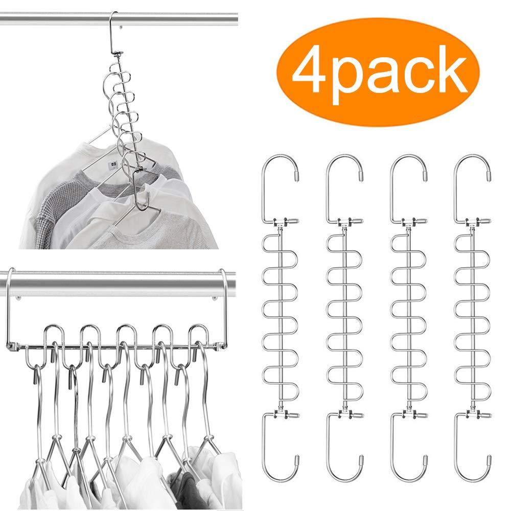 NewNest Australia - Meetu Magic Cloth Hanger Space Saving Hangers Metal Closet Organizer for Closet Wardrobe Closet Organization Closet System (Pack of 4) 