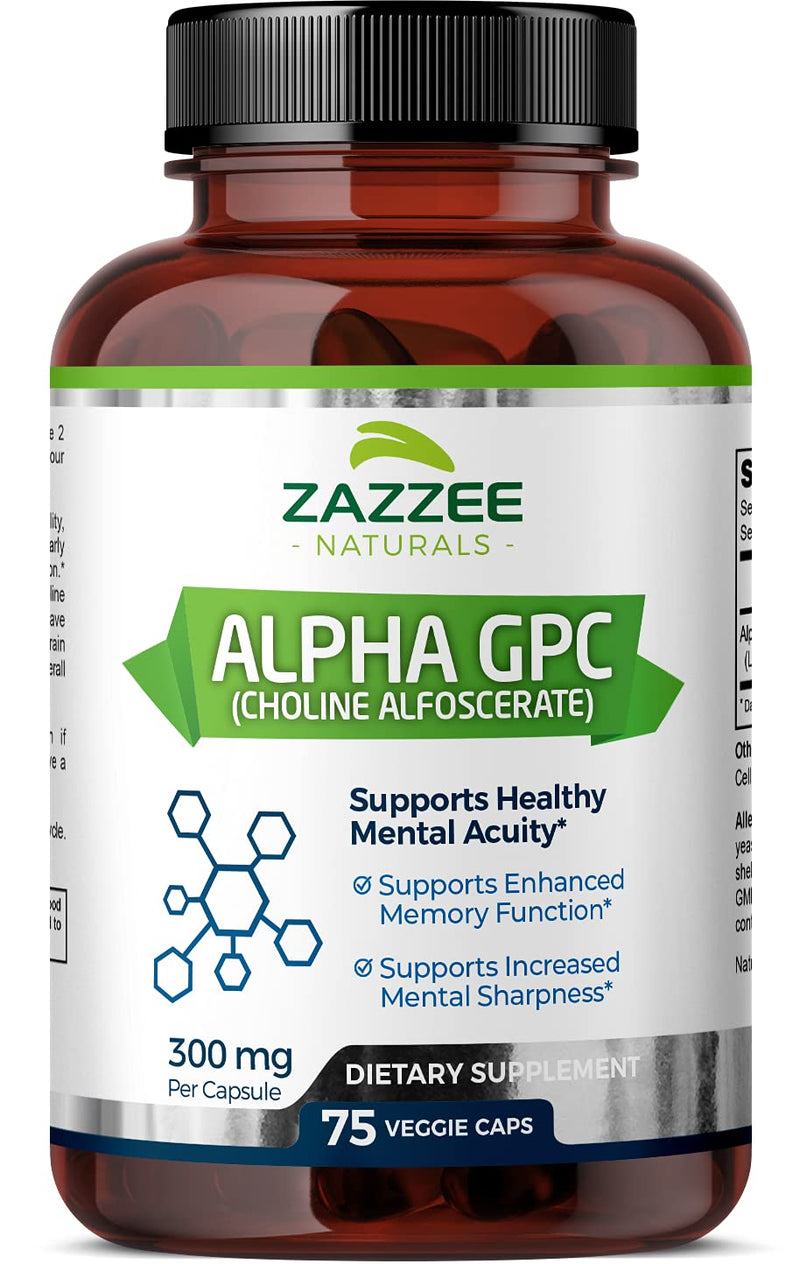 Zazzee Alpha GPC Choline 600 mg per Serving, 75 Count, Vegan, Support for Overall Brain Function, Memory, Focus and Concentration - NewNest Australia