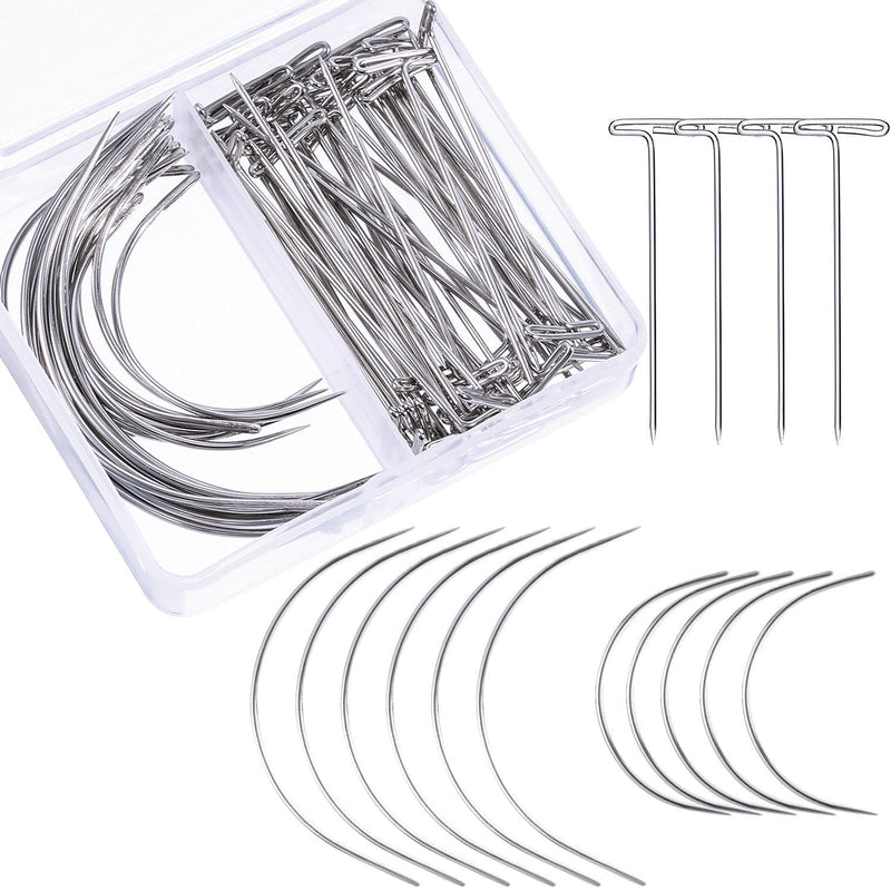 70 Pieces Wig Making Pins Needles Set, Wig T Pins and C Curved Needles Hair Weave Needles for Wig Making, Blocking Knitting, Modelling and Crafts - NewNest Australia