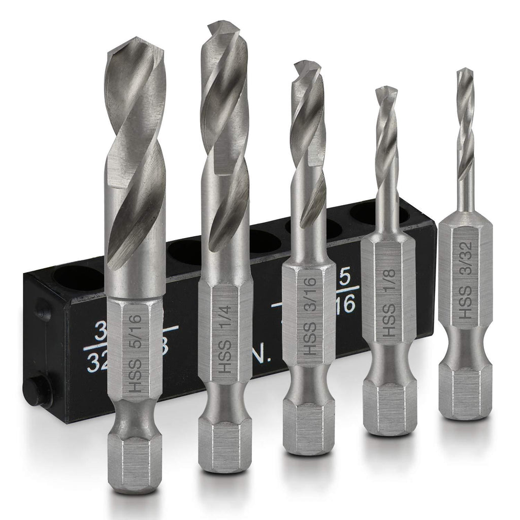 NEIKO 11402A Stubby Drill Bit Set for Metal, 5 Piece | 1/4 Inch Quick Change Hex Shank | M2 HSS Steel M2 HSS Metal - NewNest Australia