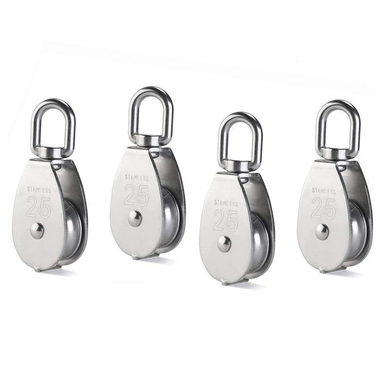 4Pcs M25 Single Pulley Block, Creatiee 304 Stainless Steel Pulley Roller, Crane Swivel Hook Smooth Wire Rope Cable Loading 150 kg - NewNest Australia