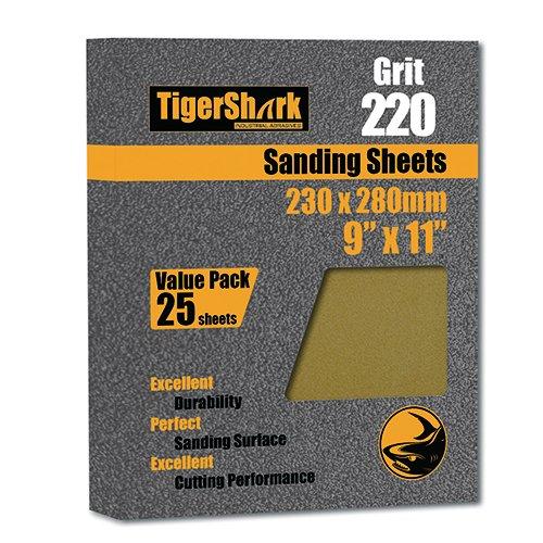 TigerShark 9 inch by 11 inch Sanding Sheets Grit 220 25pcs Pack Paper Gold Line Special Anti Clog Coating G220/25PCS - NewNest Australia