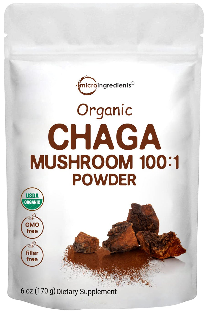Sustainably Maine Grown, Wild Harvest Organic Chaga Mushroom Extract 100:1 Powder, Chaga Tea, 6 Ounce, Superfood for Beverage and Smoothie, Vegan Friendly 6 Ounce (Pack of 1) - NewNest Australia