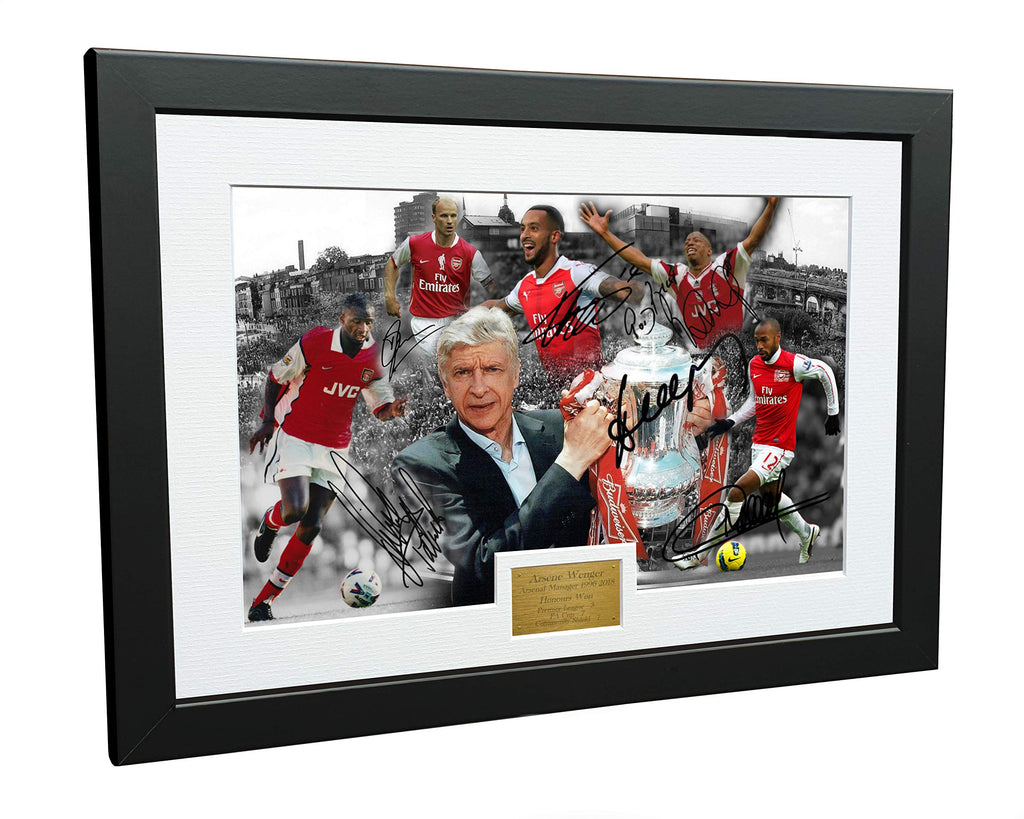 NewNest Australia - Arsene Wenger"CELEBRATION" 12x8 A4 Signed Arsenal - Thierry Henry- Patrick Vieira- Dennis Bergkamp- Ian Wright - Theo Walcott - Autographed Photo Photograph Picture Frame Soccer Gift 