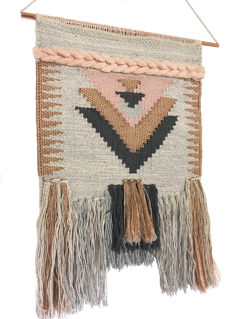 NewNest Australia - Primitives by Kathy Allure Woven Wall Hanging, Pink and Grey, 12 inches x 19 inches 