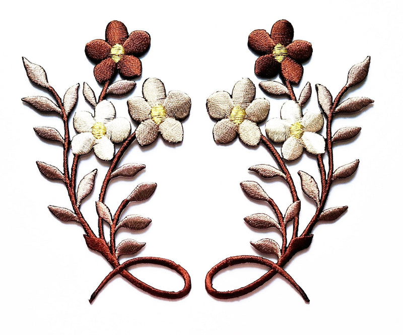 Nipitshop Patches Brown Flowers Beautiful Patch Brown Orchid Flowers Floral Bouquet Boho Embroidered Appliques Iron-on Patches for Clothes Backpacks T-Shirt Jeans Skirt Vests Scarf Hat Bag - NewNest Australia