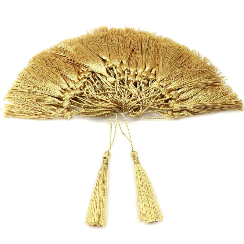 VAPKER 100 Pieces Light Gold 13cm/5-Inch Silky Handmade Soft Tassels Floss Bookmark Tassels with 2-Inch Cord Loop for Jewelry Making, DIY Projects, Bookmarks A:light Gold - NewNest Australia