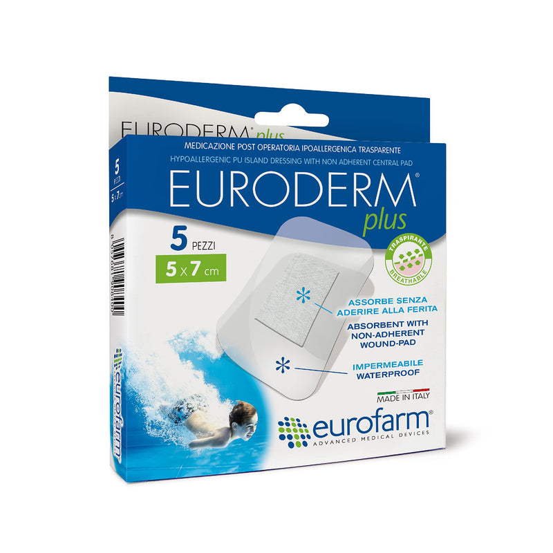 EURODERM Plus 2 x 2 3/4 Inches, Clear Polyurethane Adhesive Island Wound Dressing - Waterproof, Bacteria Proof, Sterile, Breathable, with an Absorbent, Non-Stick Central Pad – 5 Pcs 2 x 2 3/4 - 5Pcs - NewNest Australia