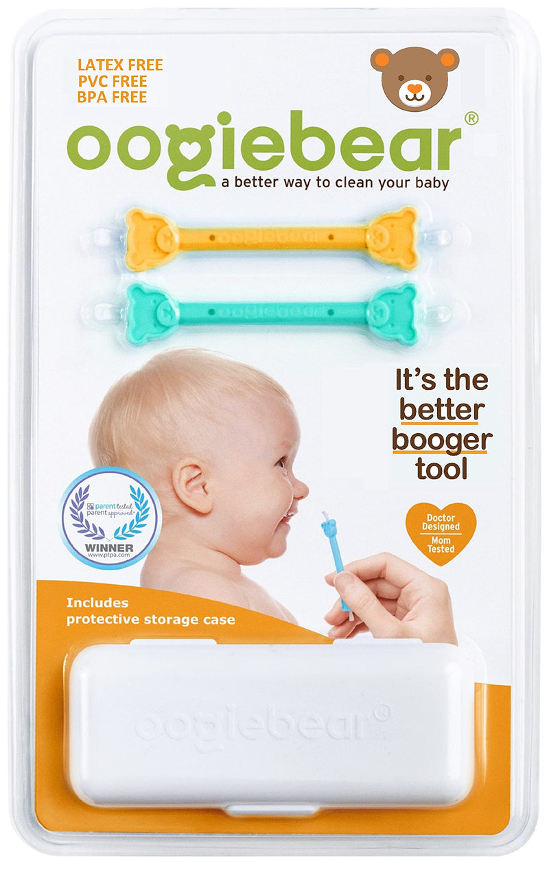oogiebear - Nose and Ear Gadget. Safe, easy nasal booger and ear cleaner for newborns and infants. Dual earwax and snot remover. Aspirator Alternative - 2 pack with Case - Orange and Seafoam - NewNest Australia