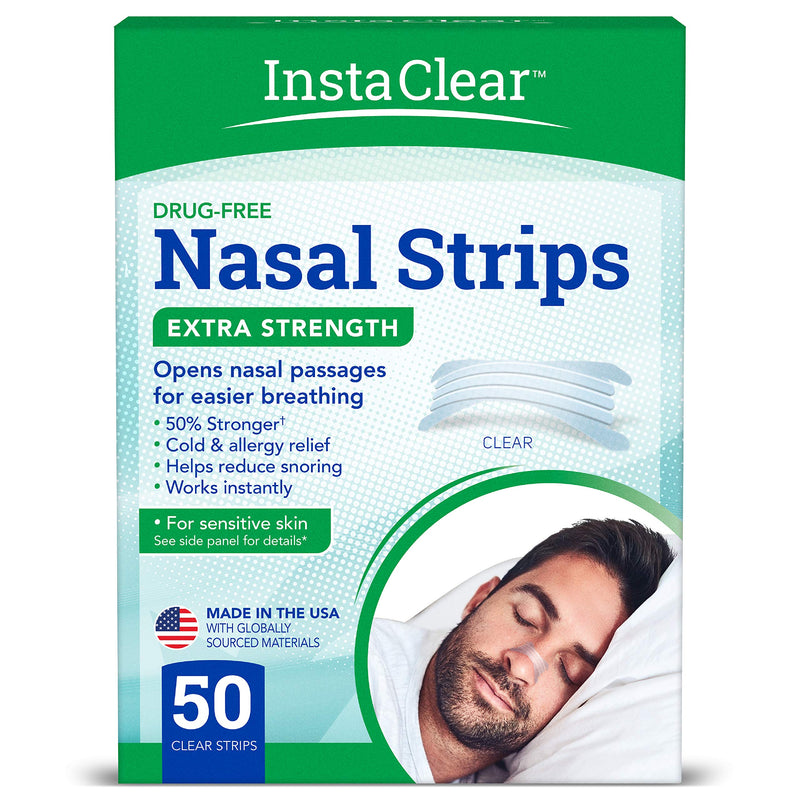 Instaclear Extra-Strength Nasal Breathing Strips Clear 50 ct | Works Instantly, Nasal Congestion Relief, Stops Snoring, Cold & Allergy Extra Strength Clear - NewNest Australia