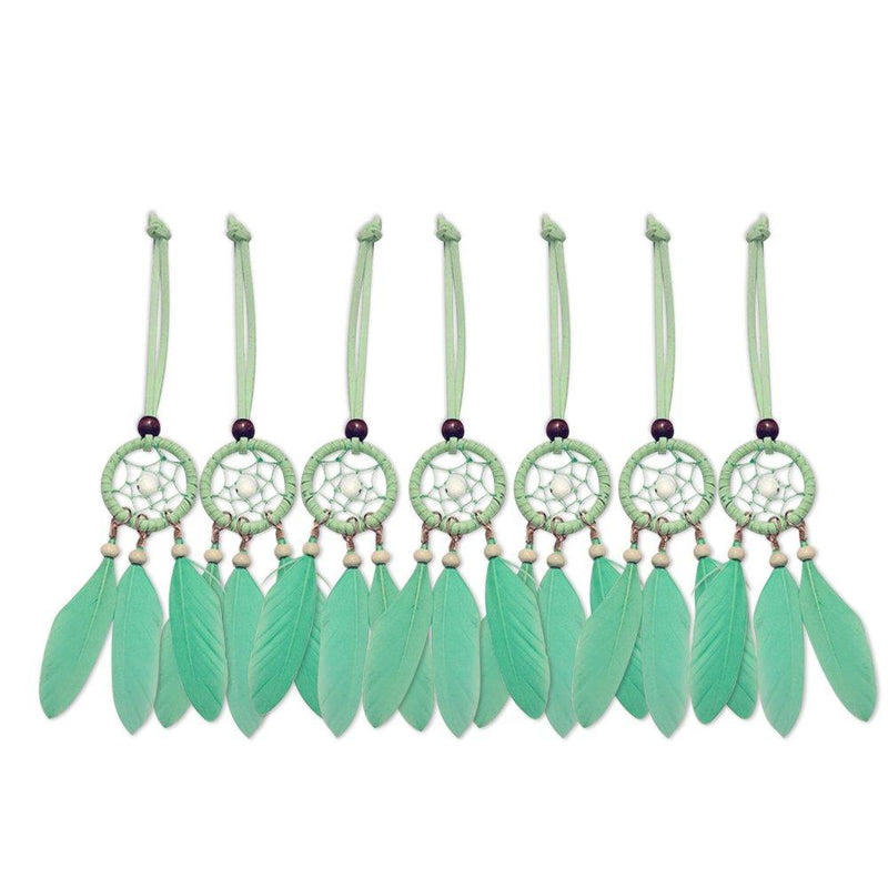 NewNest Australia - YGMONER Mini Dream Catcher 7pcs Set - Car Interior Rearview Mirror Dangle Bag Pendant Charm 1.2" Diameter and 9" Long (Mint Green) Mint Green 