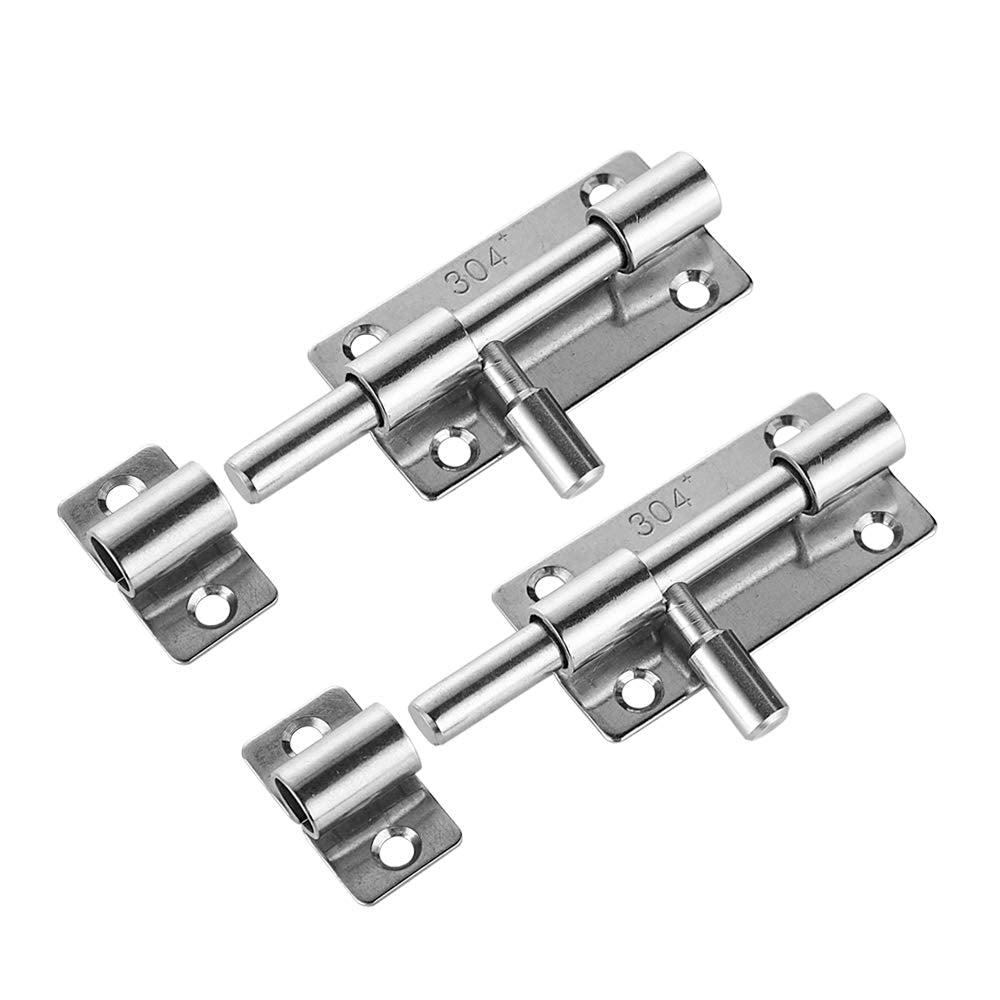 JQK Barrel Bolt Door Latch, 304 Stainless Steel Thickened 1.4mm, 3 Inch Silver, 2 Pack HBB100-P2 2 Pieces - NewNest Australia