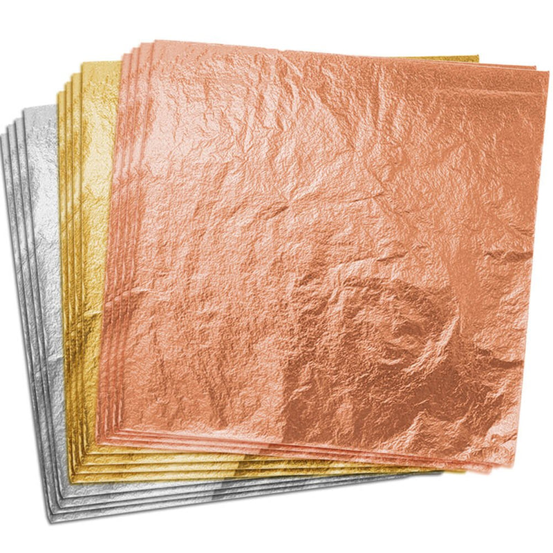 Paxcoo 300 Gold Leaf Sheets for Resin, Gold Foil Flakes Metallic Leaf for Resin Jewelry Making, Nail Art, Slime, and Gilding Crafts (Gold, Silver, Rose Gold Color 5.5 by 5.5 Inches) - NewNest Australia
