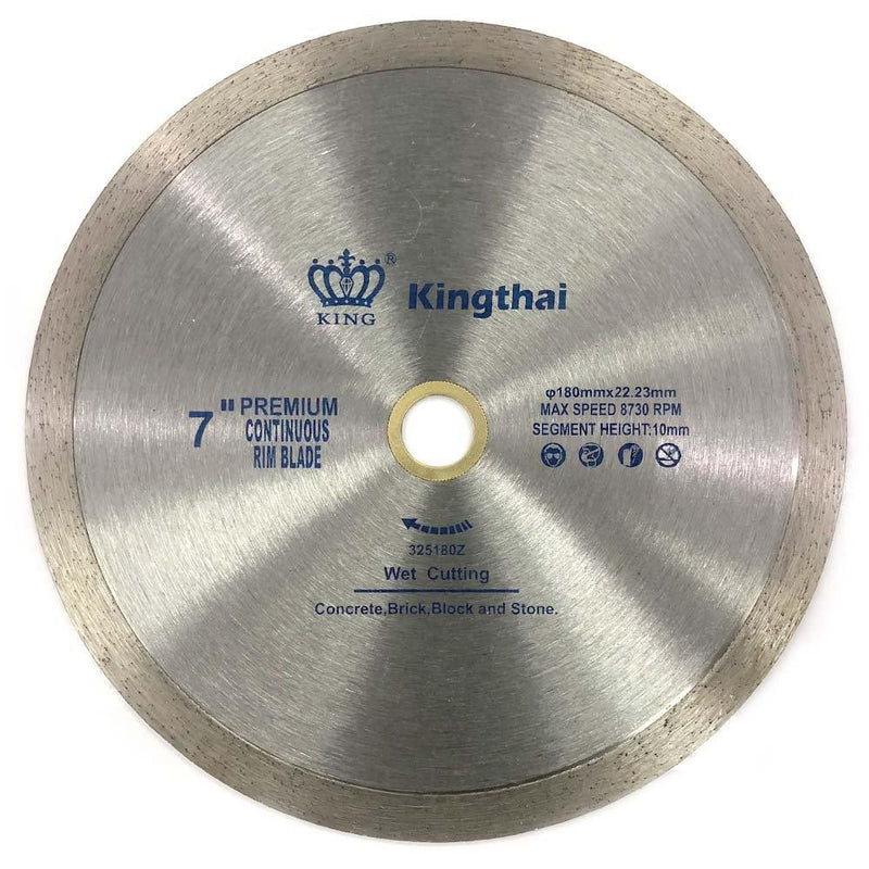 Kingthai 7 Inch Continuous Rim Diamond Saw Blade for Cutting Porcelain Tiles Ceramic,Wet Cutting,7/8"-5/8" Arbor 180mm/7'' - NewNest Australia
