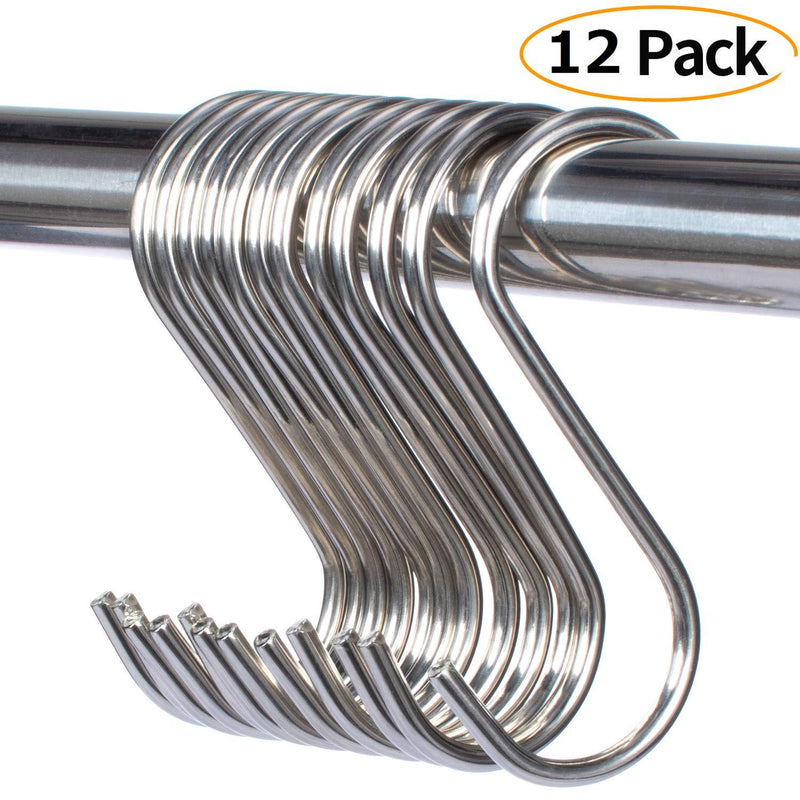 NewNest Australia - 12 Pack Stainless Steel Heavy Duty(Bearing weigh 22LB) S Shaped Hanging Hooks 4.3" Hangers for Kitchen, Bathroom, Bedroom and Office(11cm) 4.3"(11cm) 12 Pack 