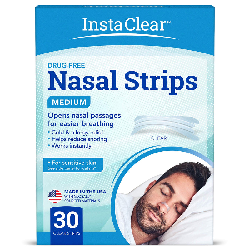 Instaclear Nasal Breathing Strips, Clear Medium 30 ct | Works Instantly, Nasal Congestion Relief, Stops Snoring, Cold & Allergy - NewNest Australia