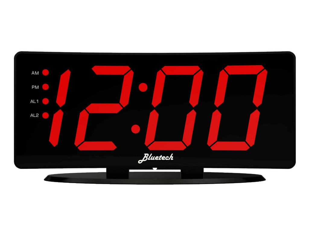 NewNest Australia - Curved LED Digital Alarm Clock, 2 Alarms, 2 USB Charging Ports, 7"x3.25"x2"- Bluetech Curved 