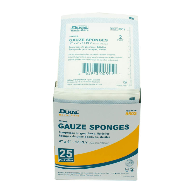 Dukal Basic Gauze Sponges, Sterile , 12-ply , Box of 25 (2's), 4"x4" - NewNest Australia