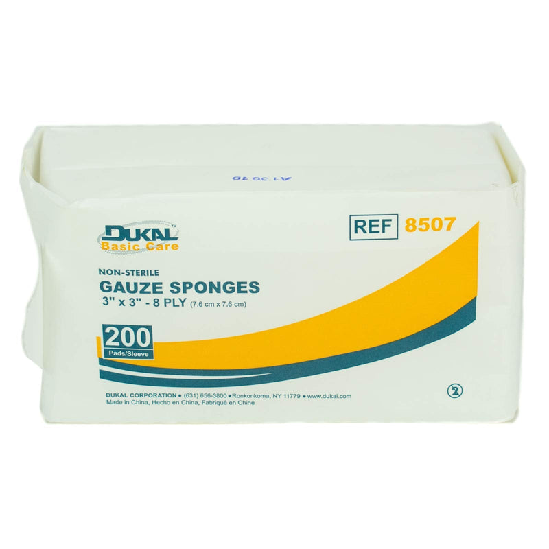 Dukal Basic Gauze Sponges, Non-Sterile, 8-ply, Bag of 200, 3"x3" - NewNest Australia