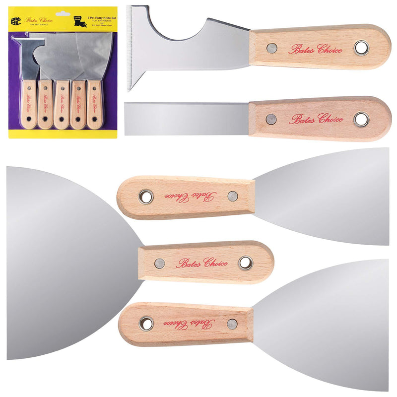 Bates- Paint Scraper, 5 Pc Scraper Tool, Putty Knife Set, Putty Knife, Painting Tools, 5 in 1 Tool, Spackle Knife, Wallpaper Scraper, Painters Tool, Crown Molding Tool, Paint Remover for Wood, Scraper - NewNest Australia