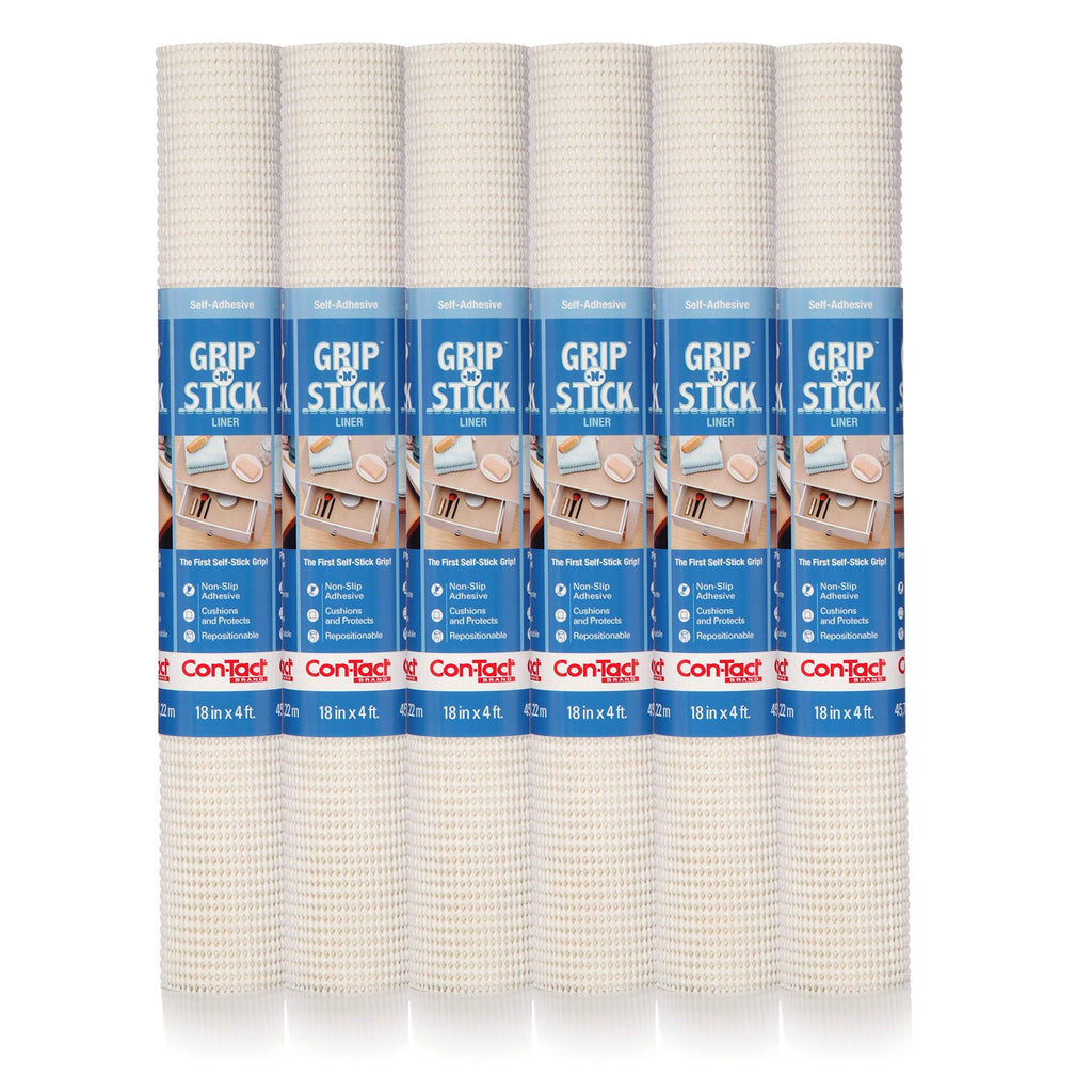 NewNest Australia - Con-Tact Brand Grip-N-Stick Lite Adhesive Backed Grip Contact Shelf & Drawer Liner, 18" x 4', White, 6 Rolls 