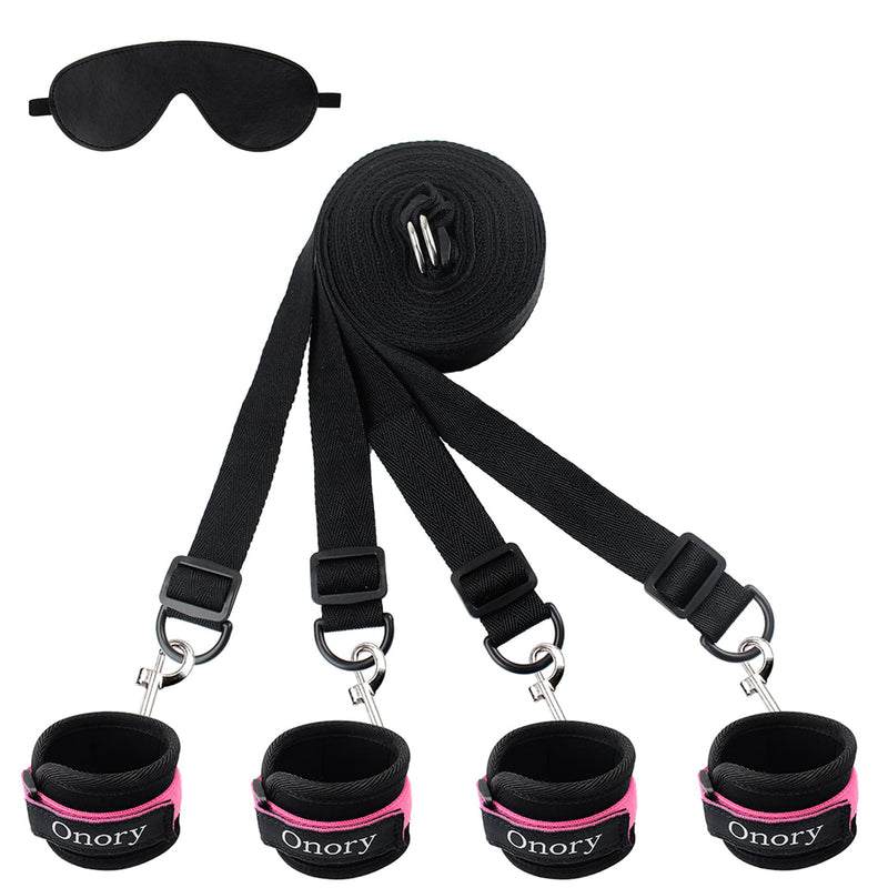 Bed Restraints Kit Under Bed Bondage Eye Mask Blindfolds Soft Wrist and Ankle Handcuffs with Restraint Straps Rope for Couples Sex (A) A - NewNest Australia