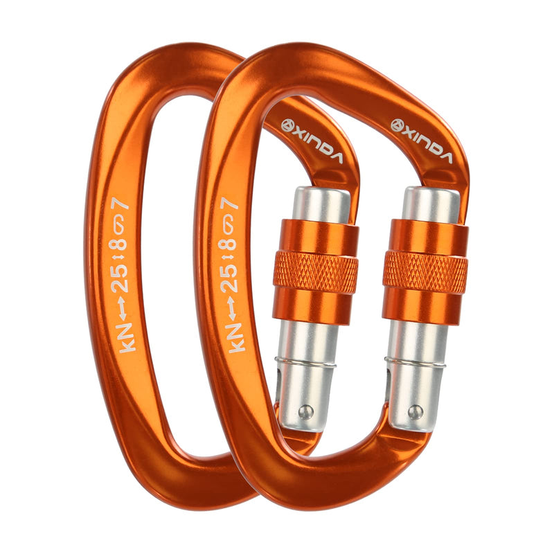XINDA Screwgate Locking Carabiner Clip - Professional Rock Climbing Carabiner Screw Lock,Heavy Duty Carabiners for Climbing,Mountaineer,Hammock,Camping,Outdoor Equipment 2 pcs Orange - NewNest Australia